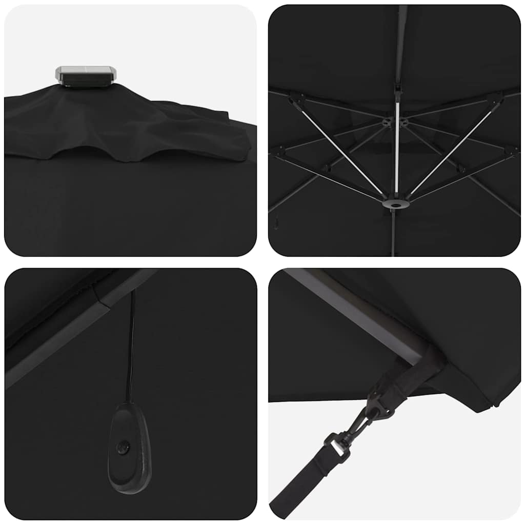 vidaXL Parasol plażowy Czarny 286 x 284 x 270 cm Aluminium i Poliester
