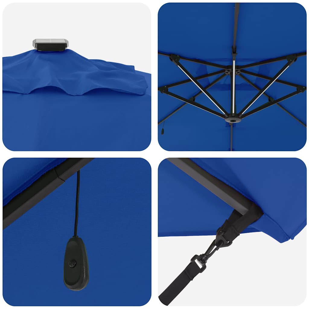vidaXL Parasol plażowy Ze LED Lights Niebieski Azur 286 x 284 x 270 cm