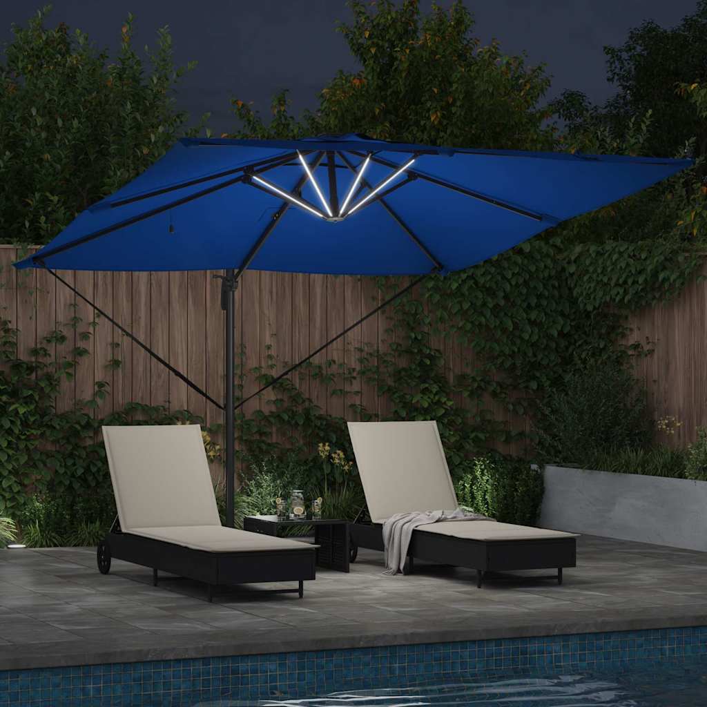 vidaXL Parasol plażowy Ze LED Lights Niebieski Azur 286 x 284 x 270 cm