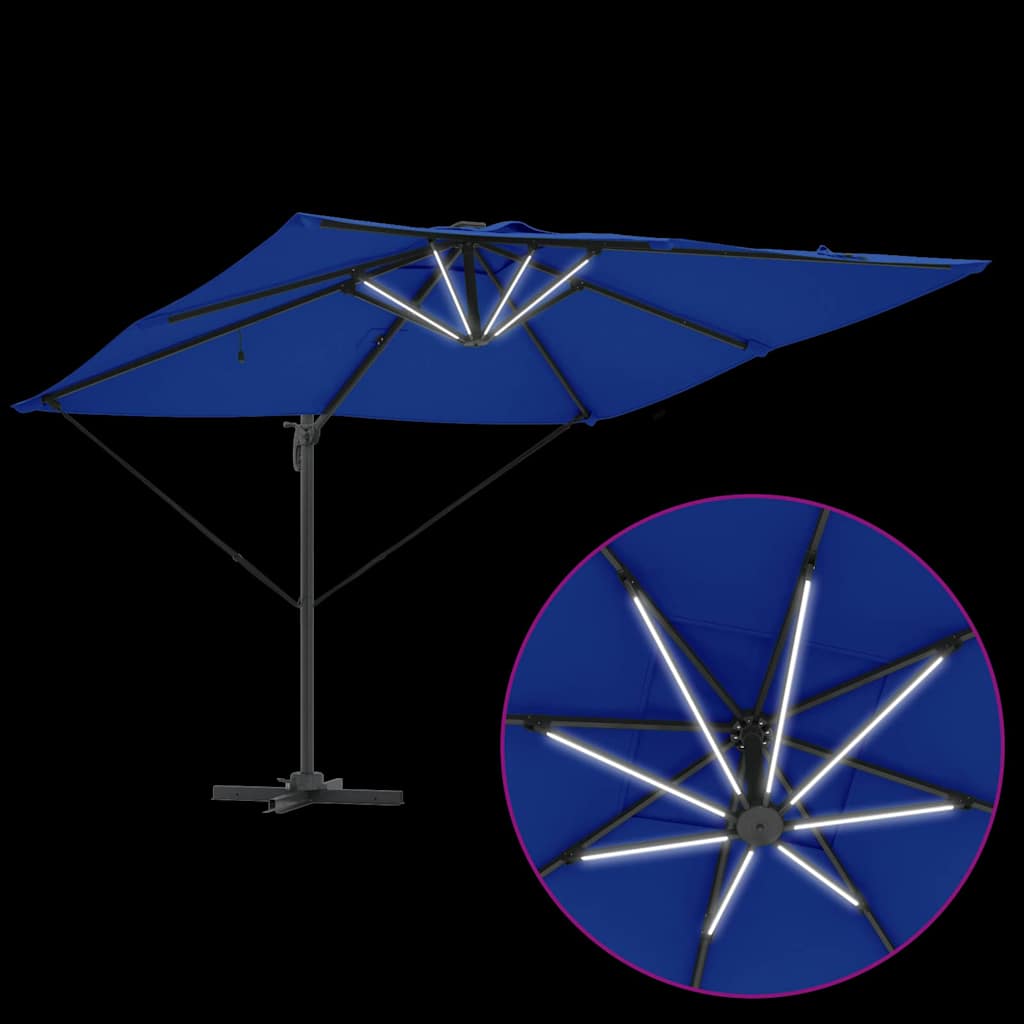 vidaXL Parasol plażowy Ze LED Lights Niebieski Azur 286 x 284 x 270 cm