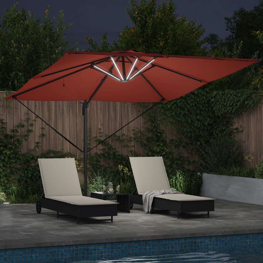 vidaXL Parasol plażowy Ze LED Lights terakota 286 x 284 x 270 cm