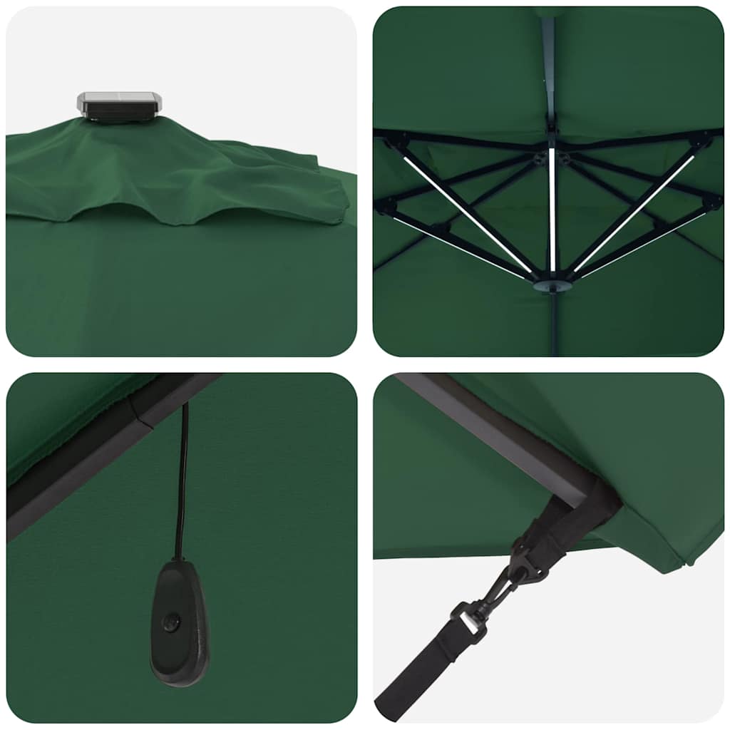 vidaXL Parasol plażowy Ze LED Lights Zielony 352 x 251 x 265 cm