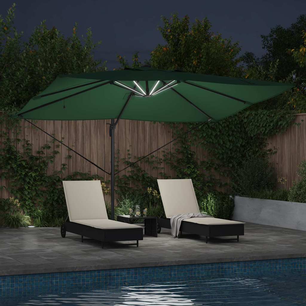 vidaXL Parasol plażowy Ze LED Lights Zielony 352 x 251 x 265 cm