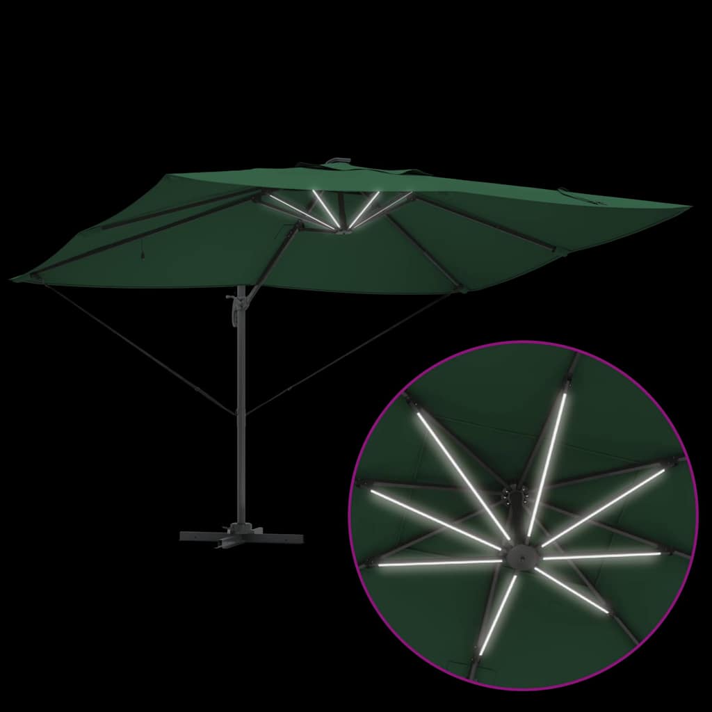 vidaXL Parasol plażowy Ze LED Lights Zielony 352 x 251 x 265 cm