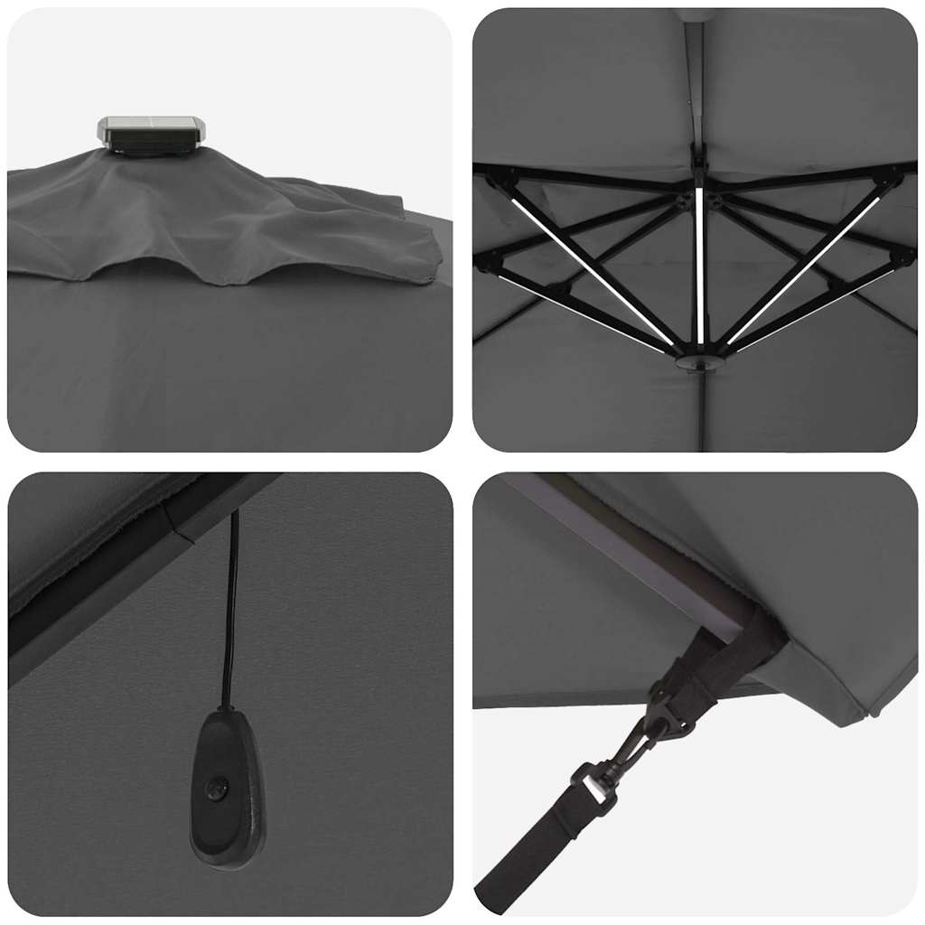 vidaXL Parasol plażowy Ze LED Lights Antracyt 352 x 251 x 265 cm