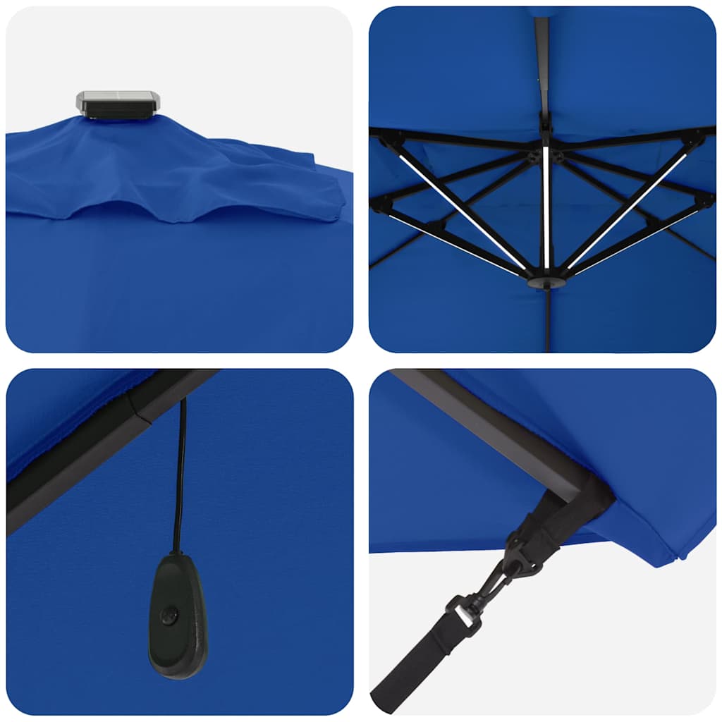 vidaXL Parasol plażowy Ze LED Lights Niebieski azur 352 x 251 x 265 cm
