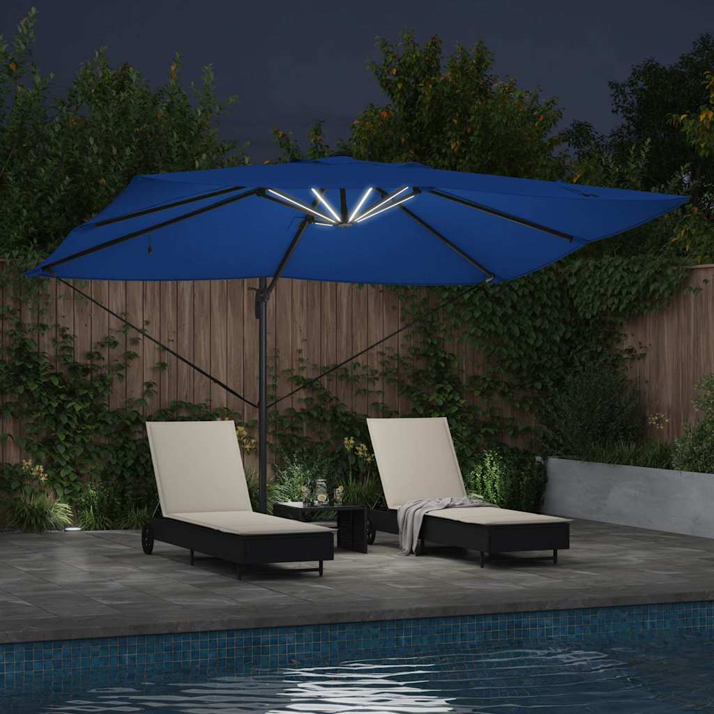 vidaXL Parasol plażowy Ze LED Lights Niebieski azur 352 x 251 x 265 cm