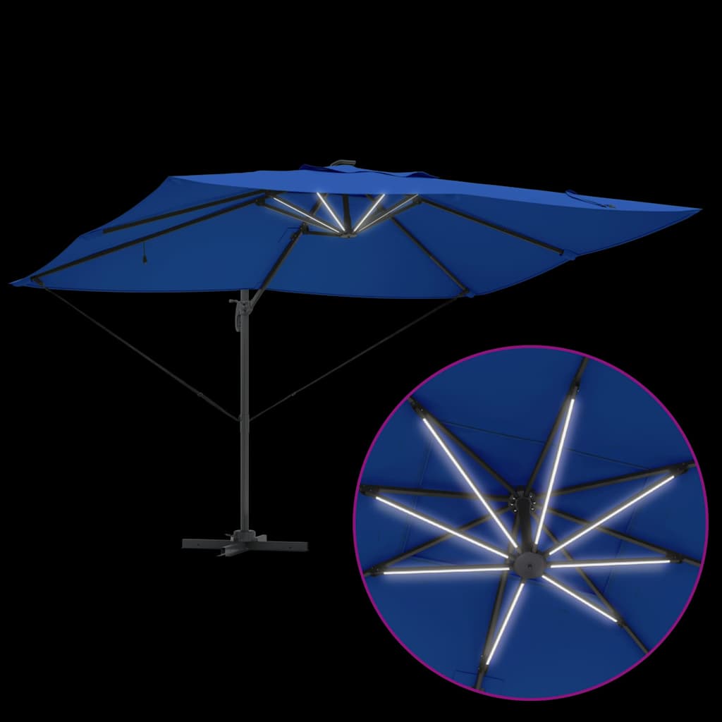 vidaXL Parasol plażowy Ze LED Lights Niebieski azur 352 x 251 x 265 cm