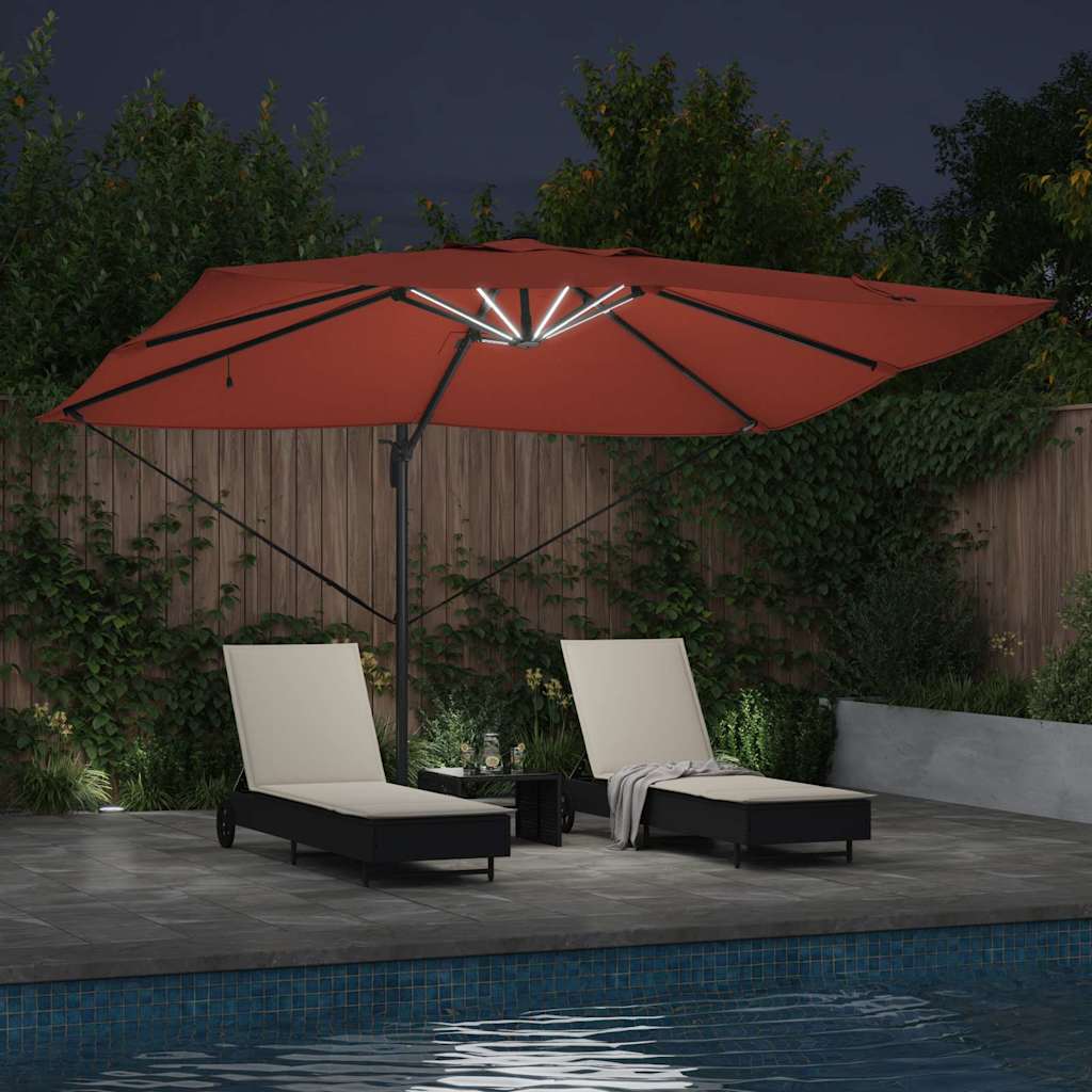 vidaXL Parasol plażowy Ze LED Lights terakota 352 x 251 x 265 cm