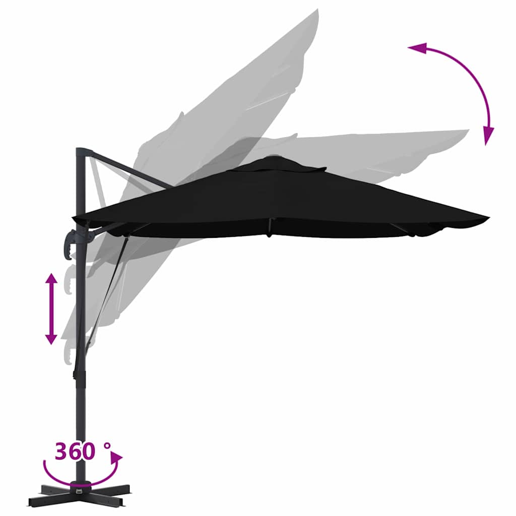 vidaXL Parasol plażowy Czarny 351 x 250 x 260 cm Poliester i aluminium