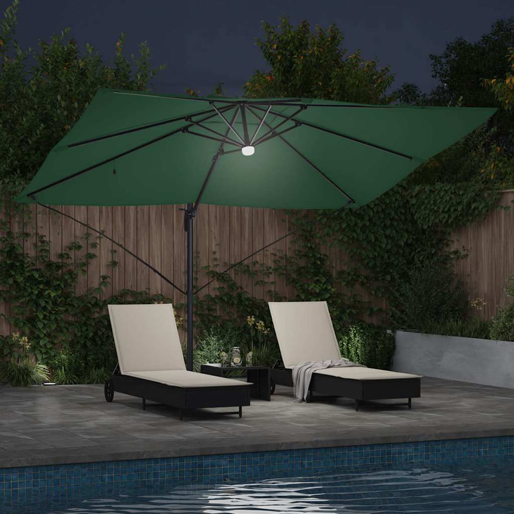 vidaXL Parasol plażowy Ze LED Lights Zielony 351 x 250 x 253 cm