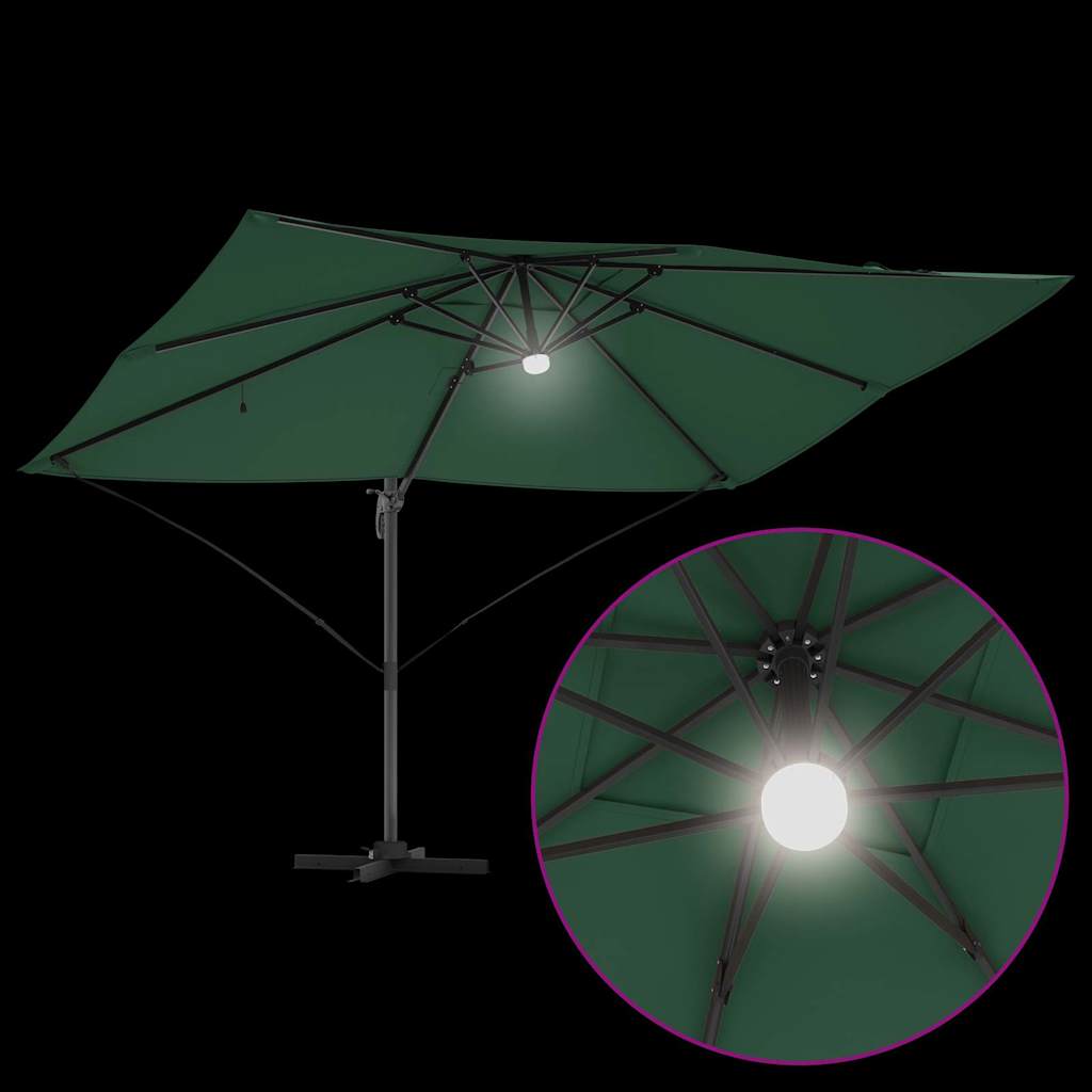 vidaXL Parasol plażowy Ze LED Lights Zielony 351 x 250 x 253 cm