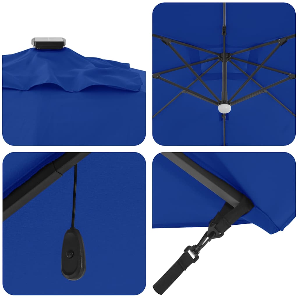 vidaXL Parasol plażowy Ze LED Lights Niebieski azur 351 x 250 x 253 cm