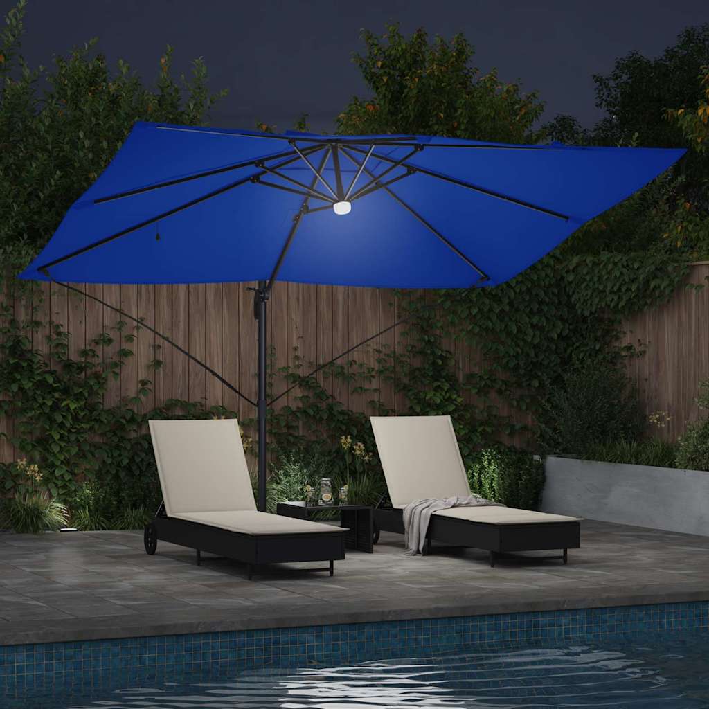vidaXL Parasol plażowy Ze LED Lights Niebieski azur 351 x 250 x 253 cm