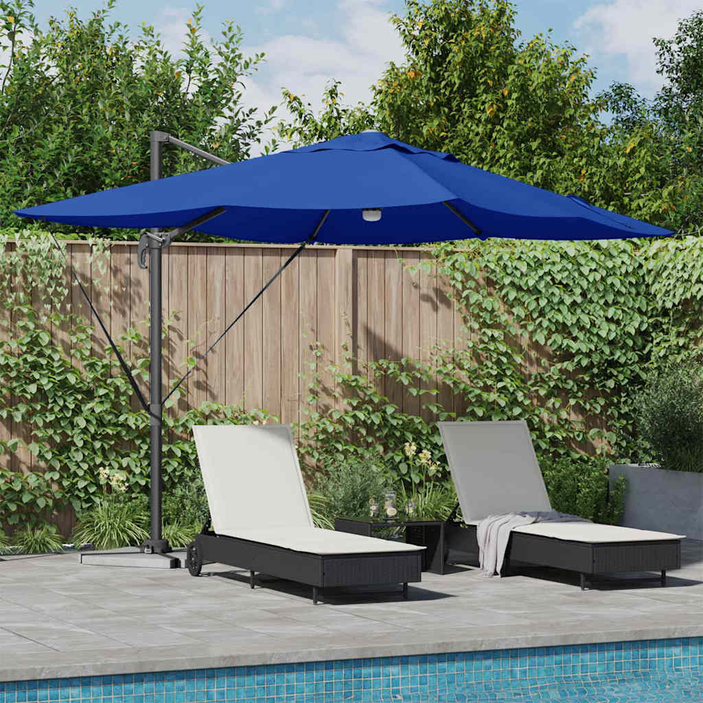 vidaXL Parasol plażowy Ze LED Lights Niebieski azur 351 x 250 x 253 cm