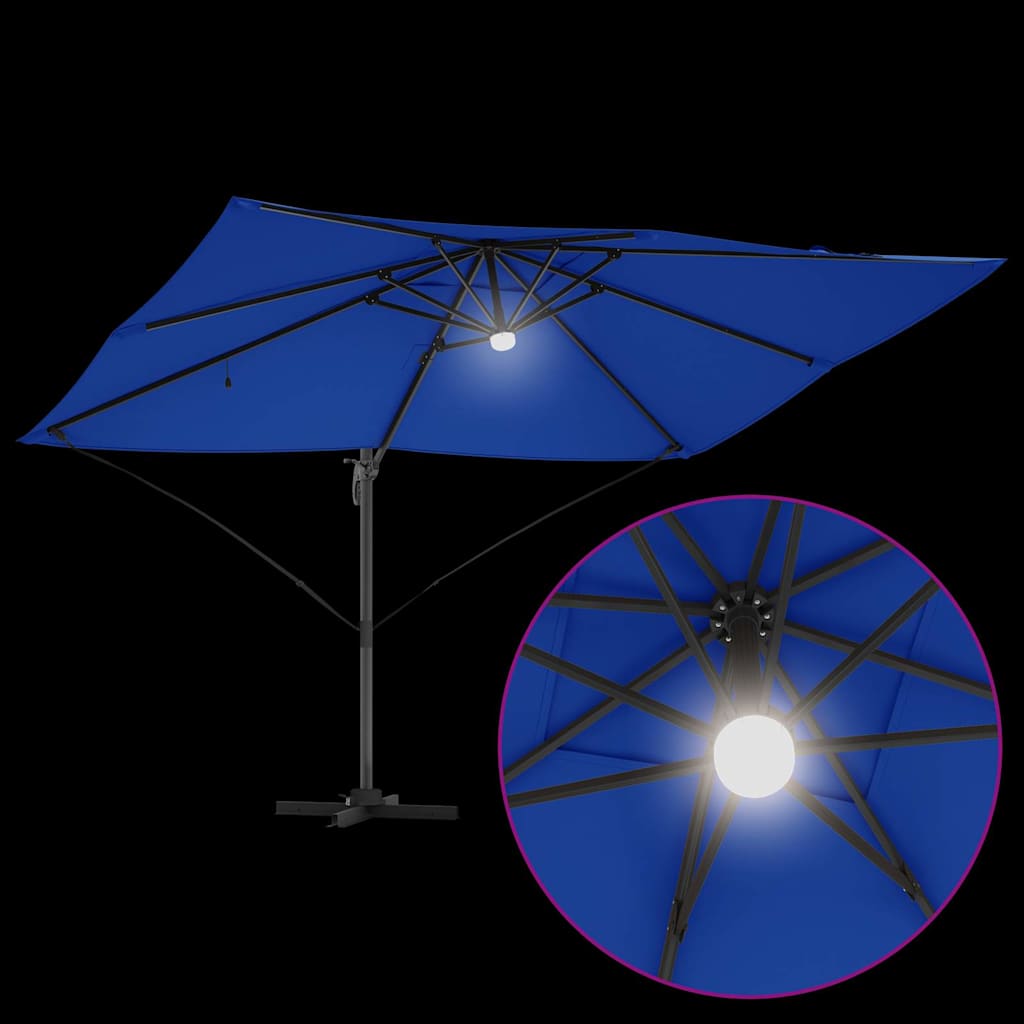 vidaXL Parasol plażowy Ze LED Lights Niebieski azur 351 x 250 x 253 cm