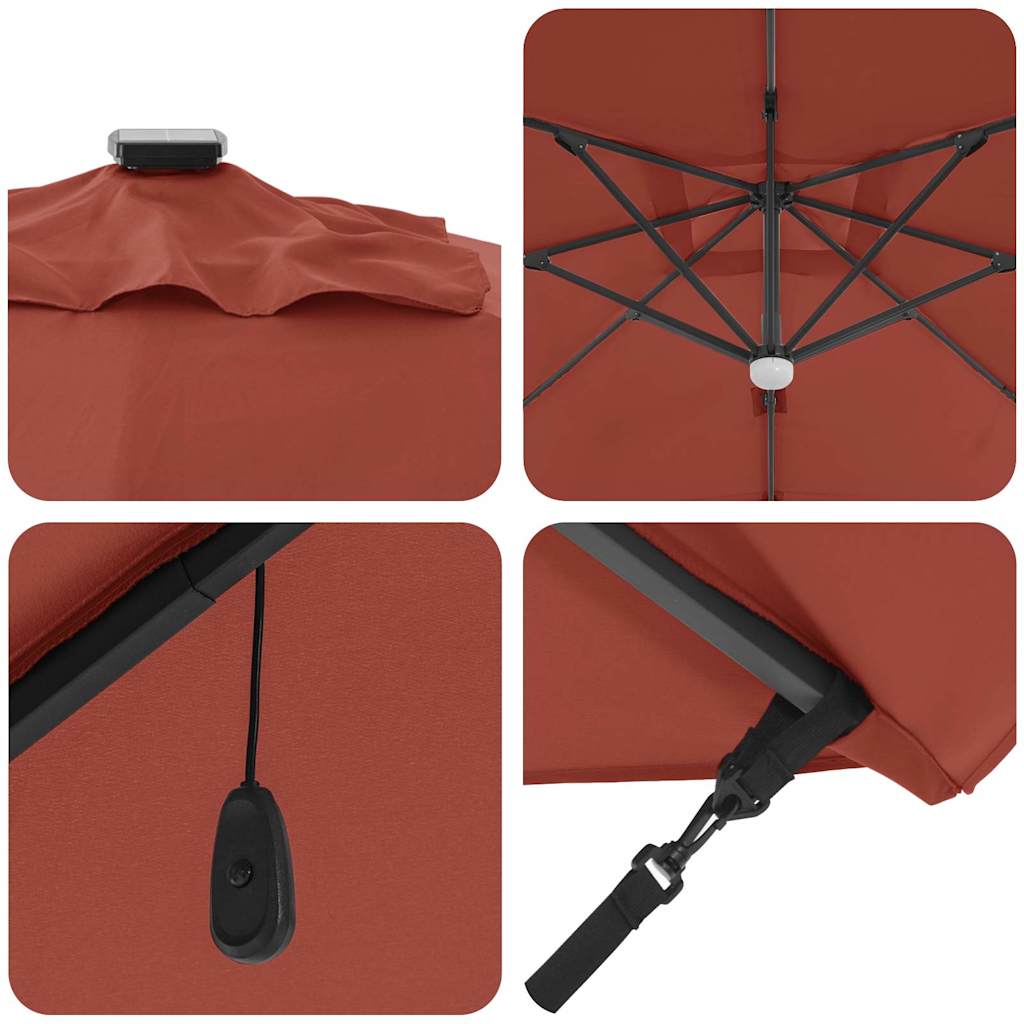 vidaXL Parasol plażowy Ze LED Lights terakota 351 x 250 x 253 cm