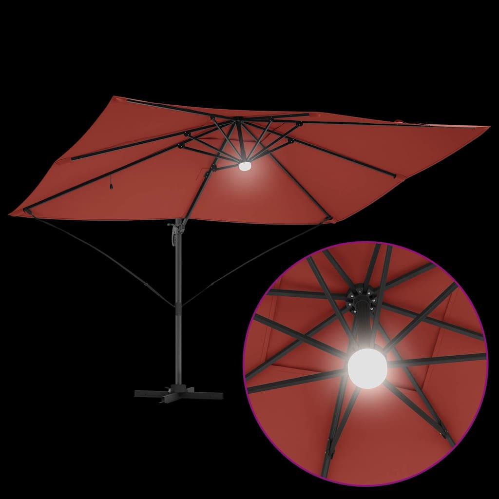 vidaXL Parasol plażowy Ze LED Lights terakota 351 x 250 x 253 cm