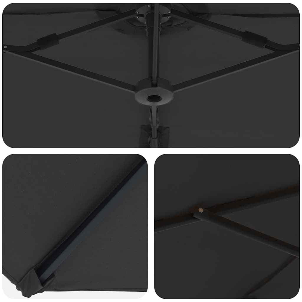 vidaXL Parasol plażowy Czarny 372 x 198 x 243 cm Poliester i aluminium
