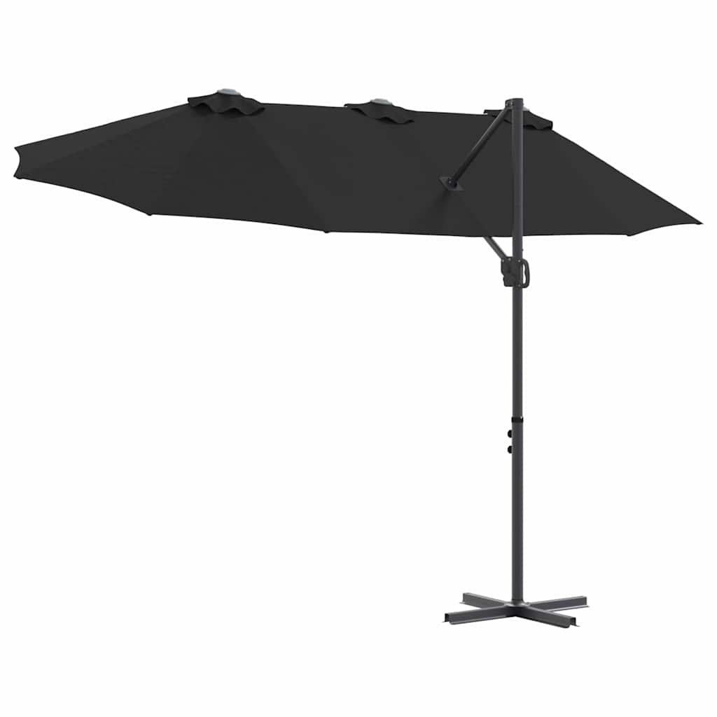 vidaXL Parasol plażowy Czarny 372 x 198 x 243 cm Poliester i aluminium