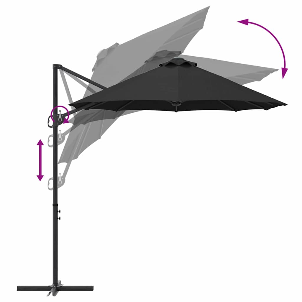 vidaXL Parasol plażowy Czarny 372 x 198 x 243 cm Poliester i aluminium