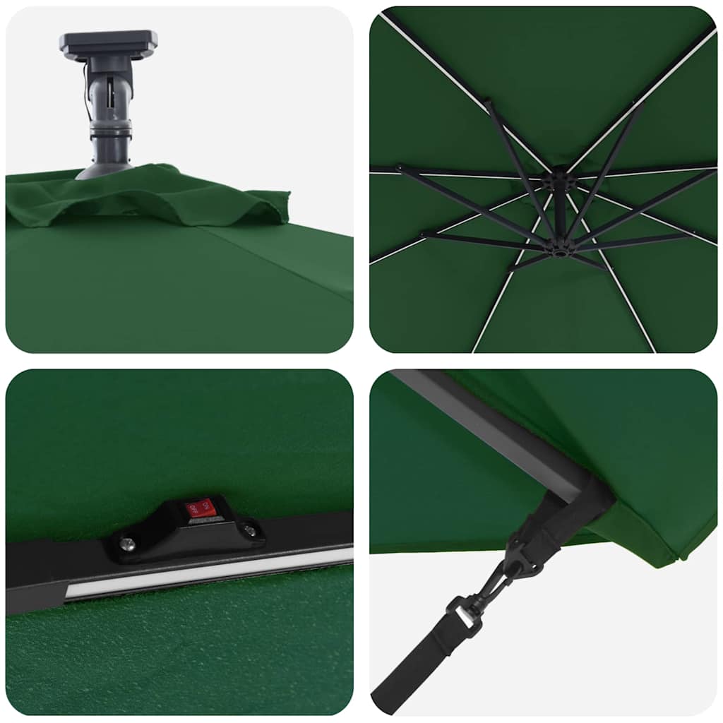 vidaXL Parasol plażowy Ze LED Lights Zielony 294 x 294 x 248 cm