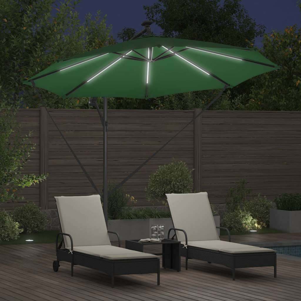vidaXL Parasol plażowy Ze LED Lights Zielony 294 x 294 x 248 cm