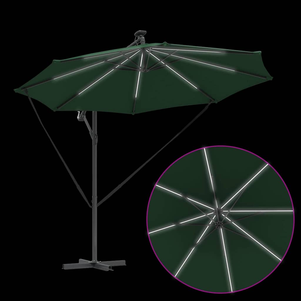 vidaXL Parasol plażowy Ze LED Lights Zielony 294 x 294 x 248 cm