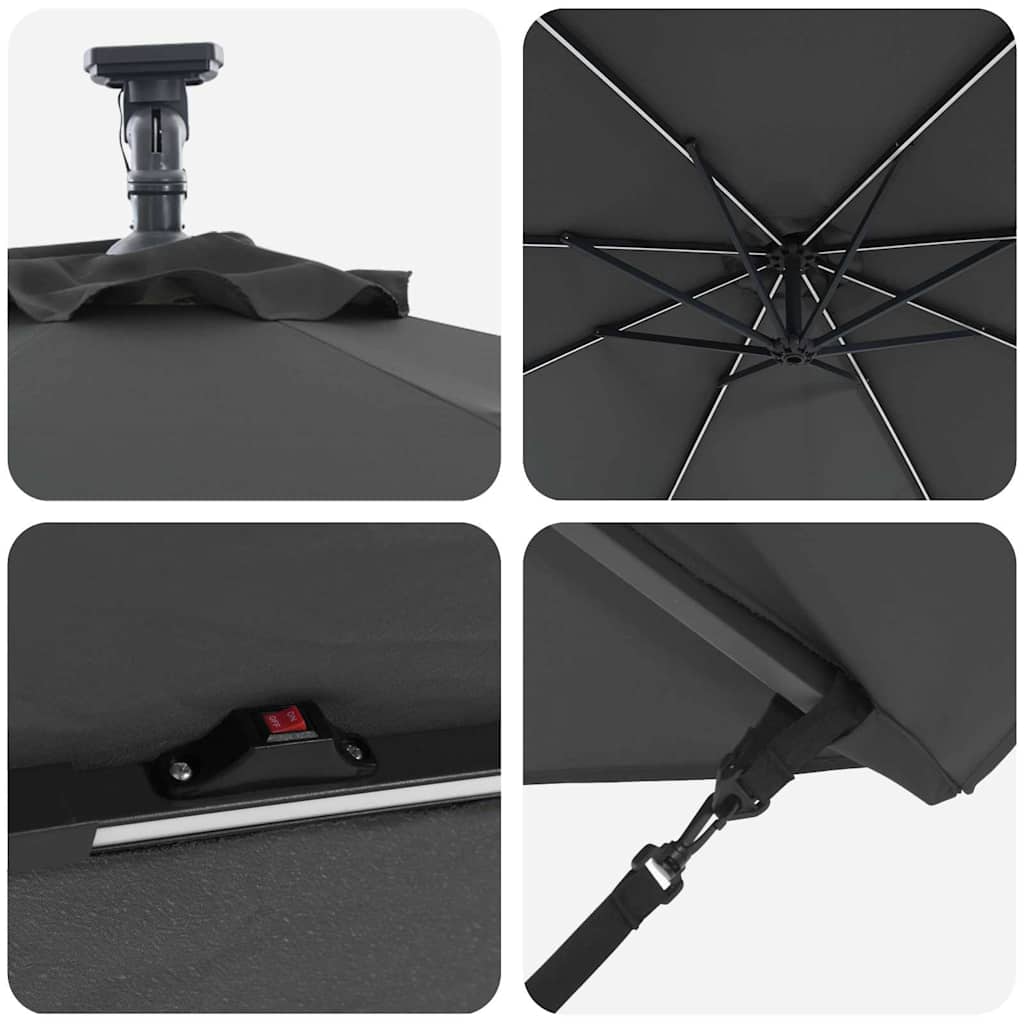 vidaXL Parasol plażowy Ze LED Lights Antracyt 294 x 294 x 248 cm