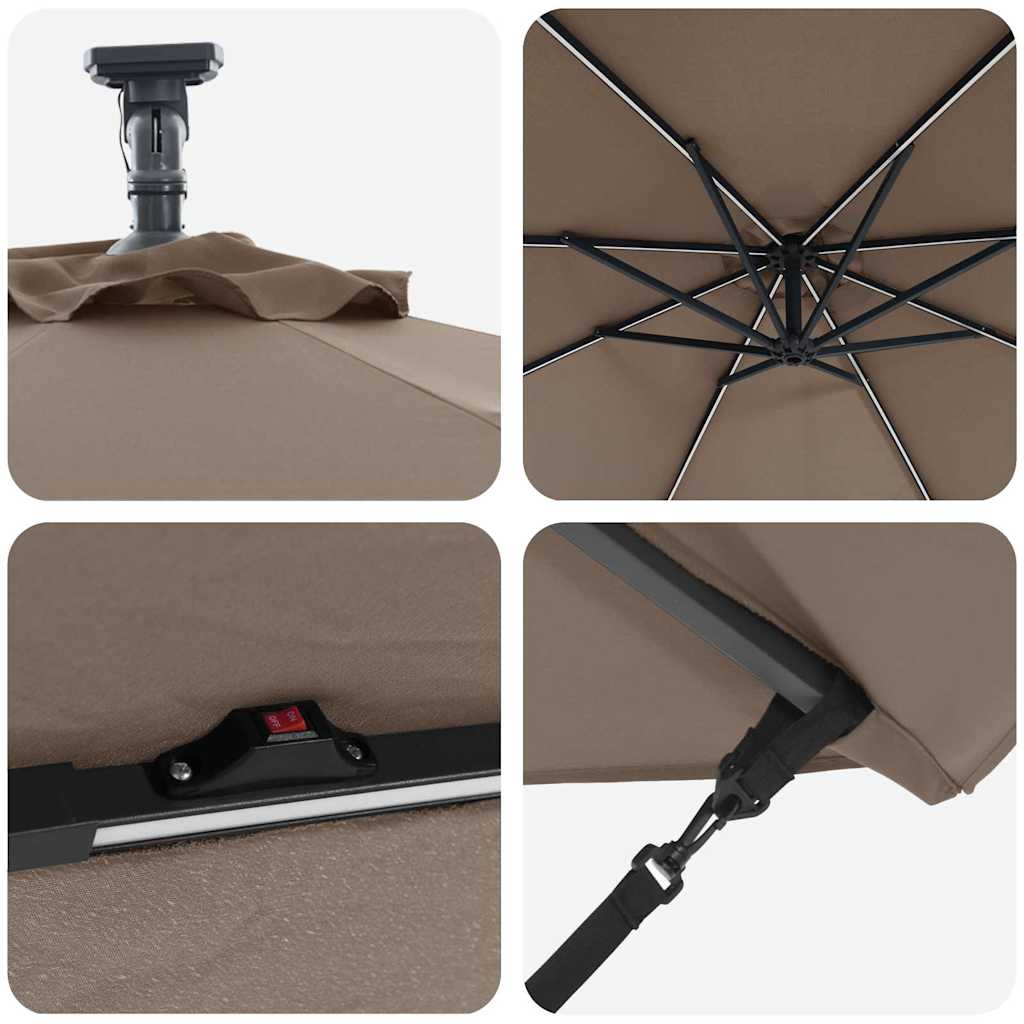 vidaXL Parasol plażowy Ze LED Lights Ciemnoszary 294 x 294 x 248 cm