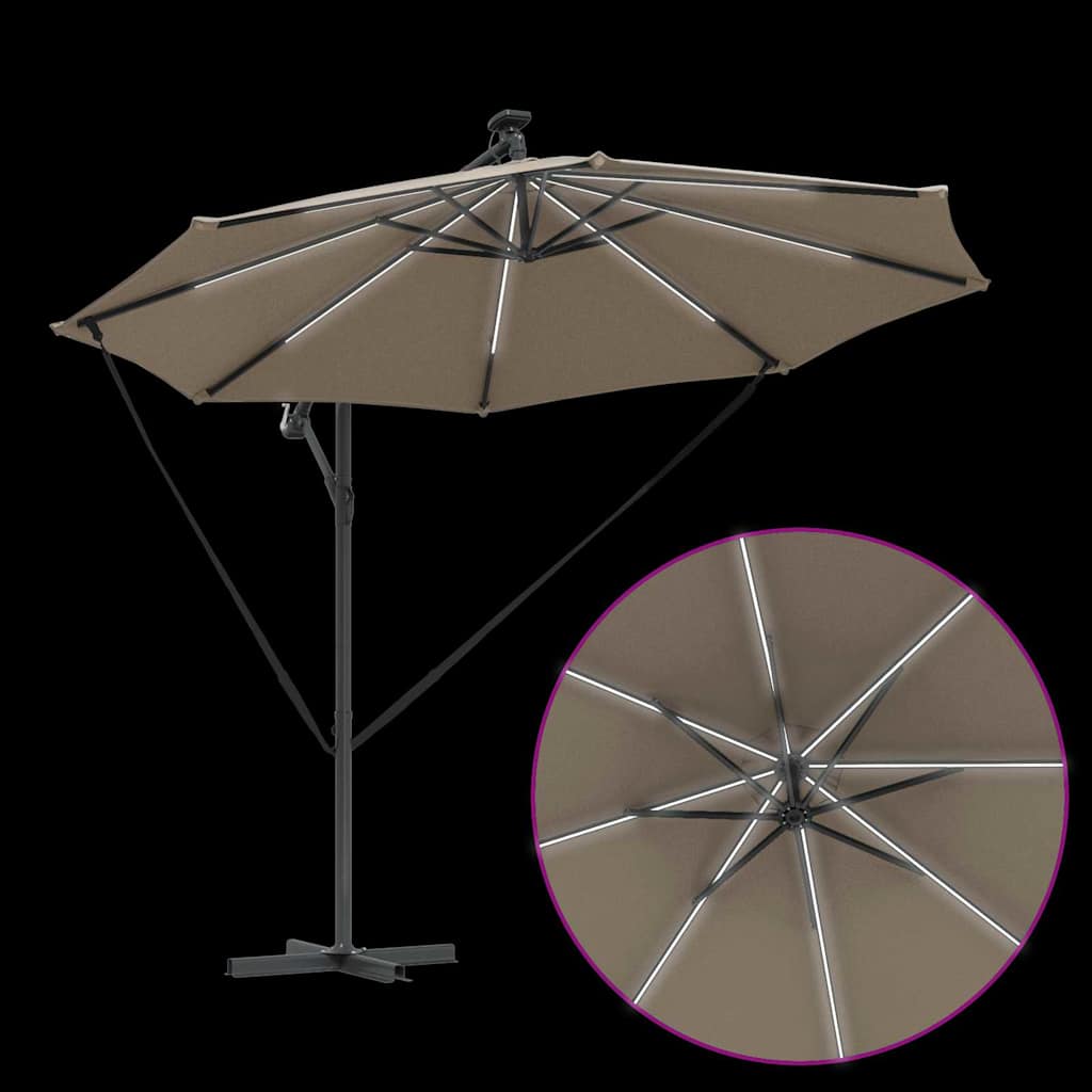 vidaXL Parasol plażowy Ze LED Lights Ciemnoszary 294 x 294 x 248 cm
