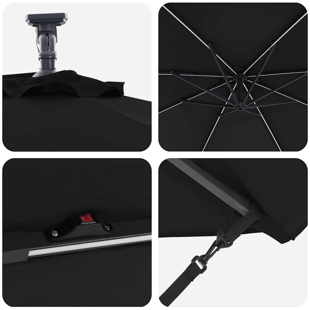 vidaXL Parasol plażowy 294 x 294 x 248 cm Poliester i aluminium Czarny