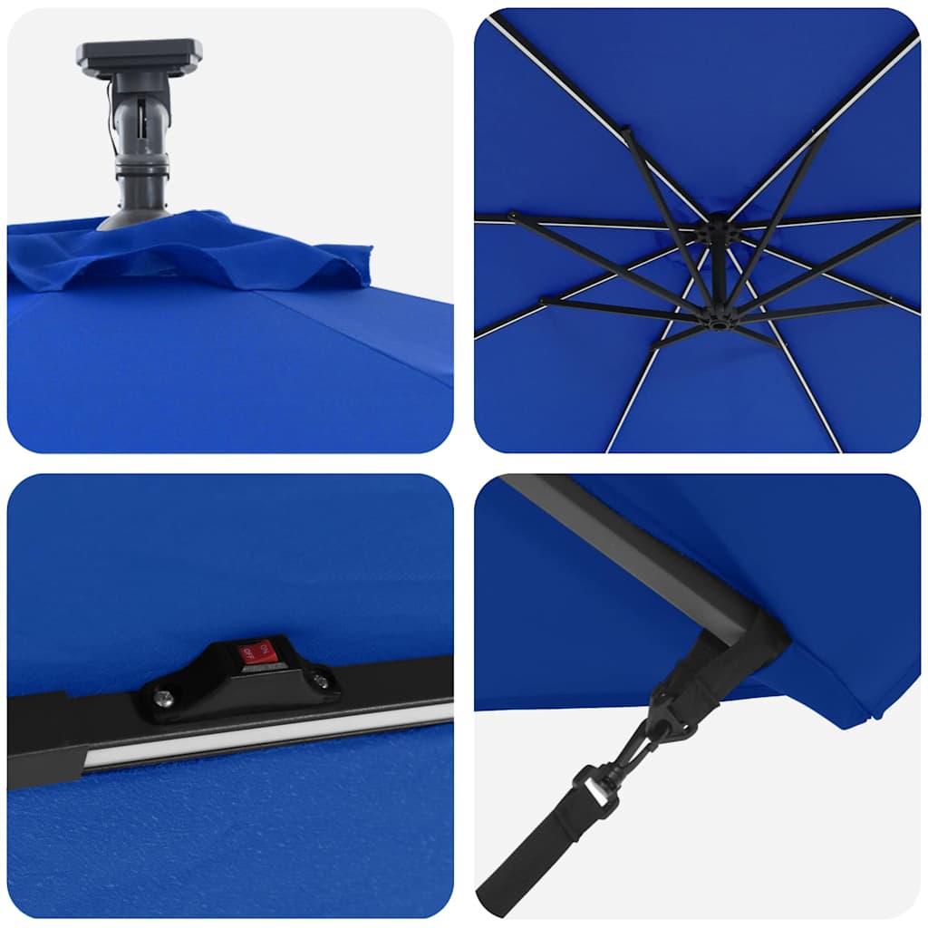 vidaXL Parasol plażowy Ze LED Lights Niebieski azur 294 x 294 x 248 cm