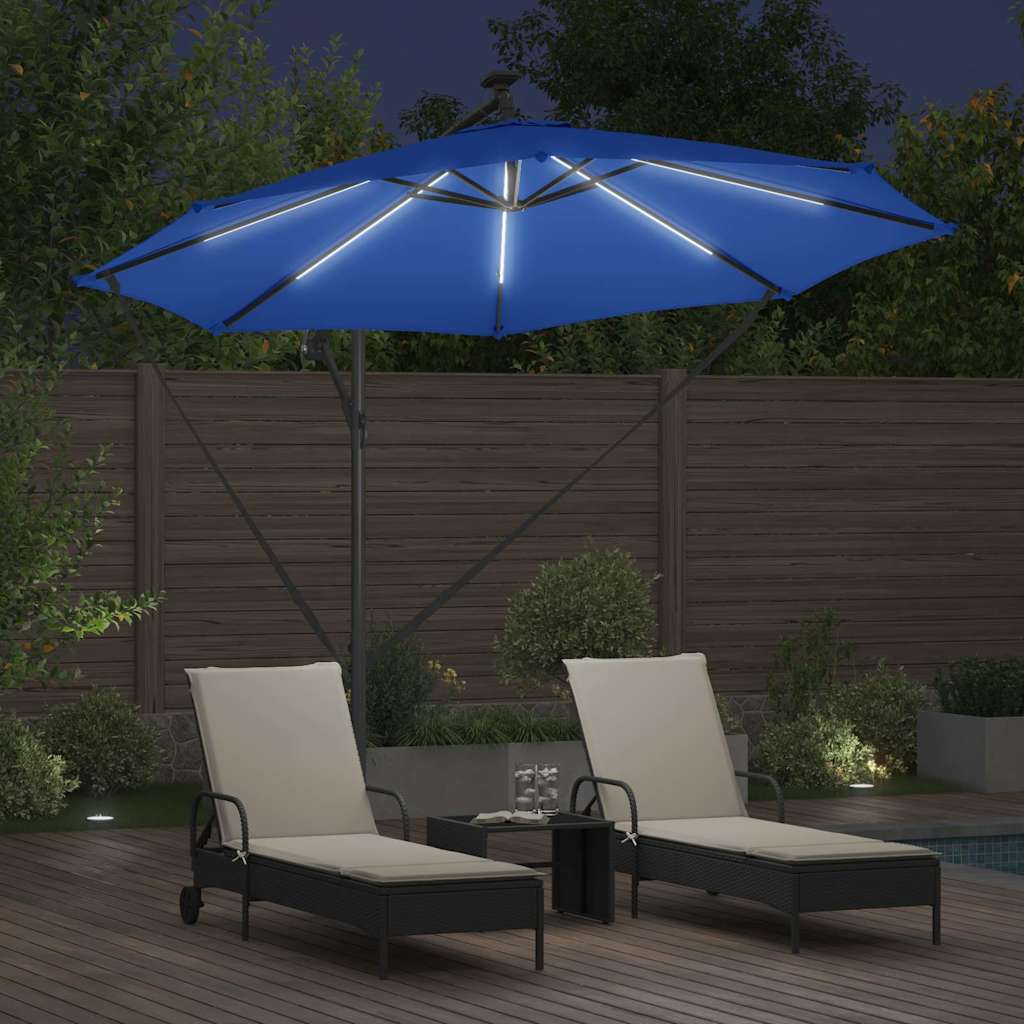 vidaXL Parasol plażowy Ze LED Lights Niebieski azur 294 x 294 x 248 cm