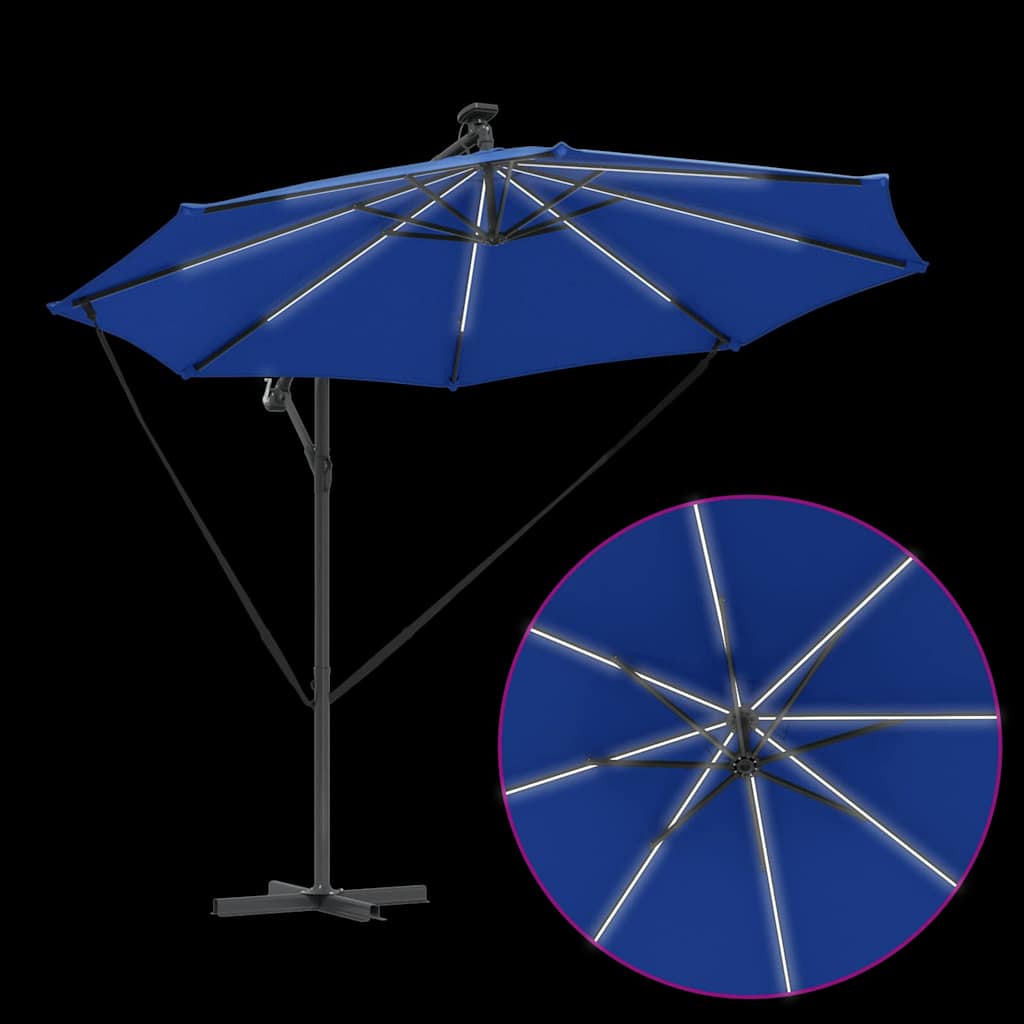 vidaXL Parasol plażowy Ze LED Lights Niebieski azur 294 x 294 x 248 cm
