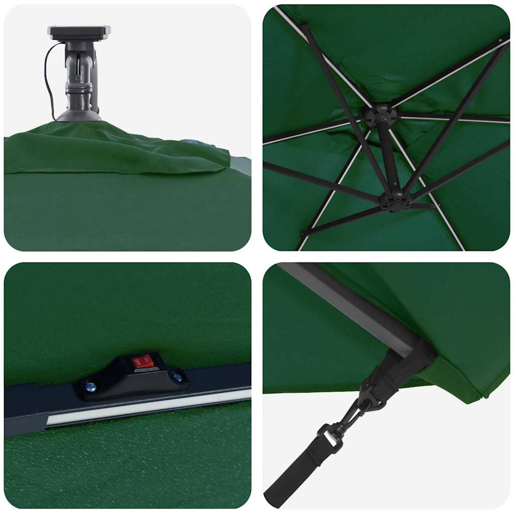 vidaXL Parasol plażowy Ze LED Lights Zielony 294 x 200 x 270 cm