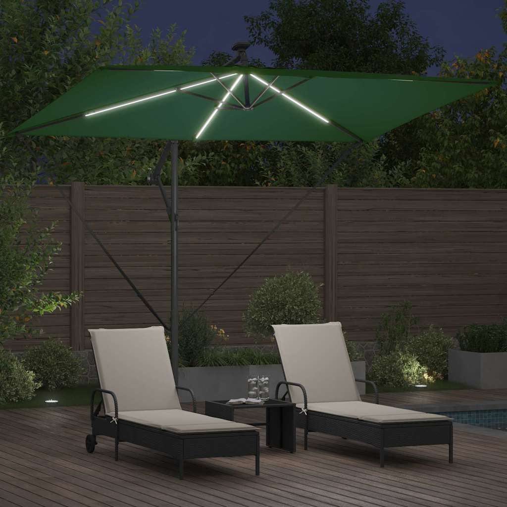 vidaXL Parasol plażowy Ze LED Lights Zielony 294 x 200 x 270 cm