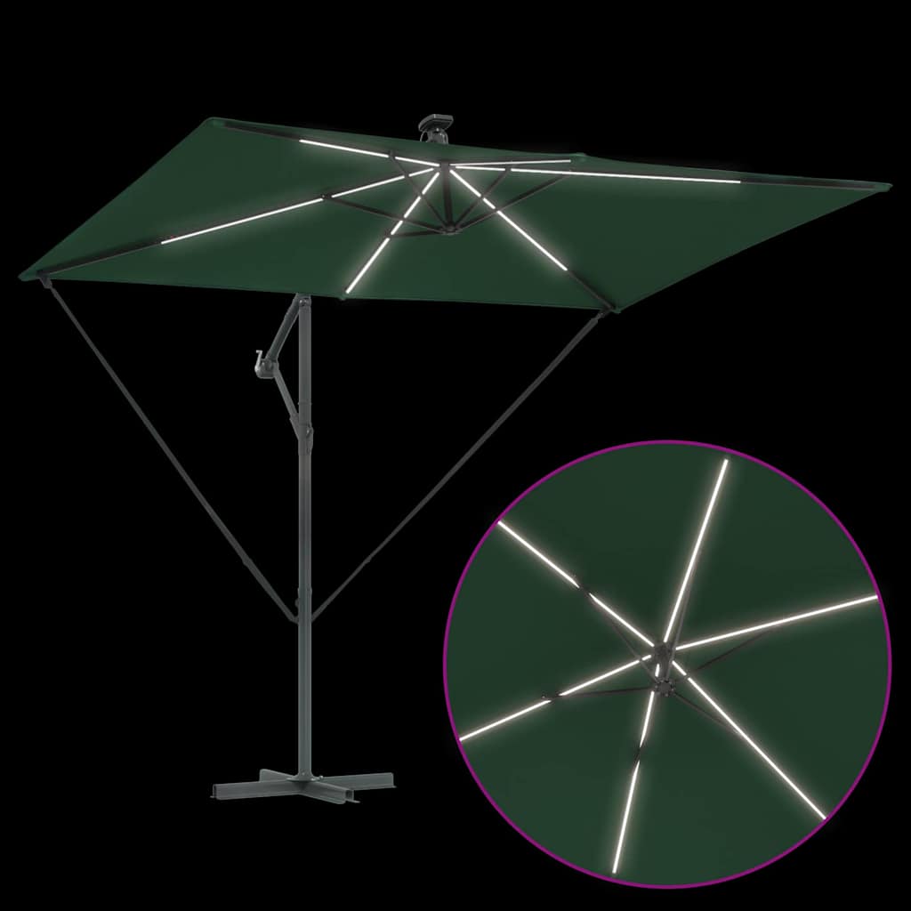 vidaXL Parasol plażowy Ze LED Lights Zielony 294 x 200 x 270 cm