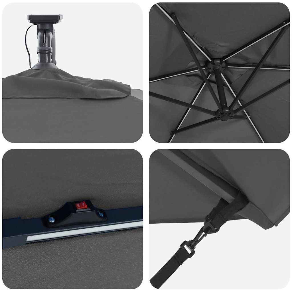 vidaXL Parasol plażowy Ze LED Lights Antracyt 294 x 200 x 270 cm
