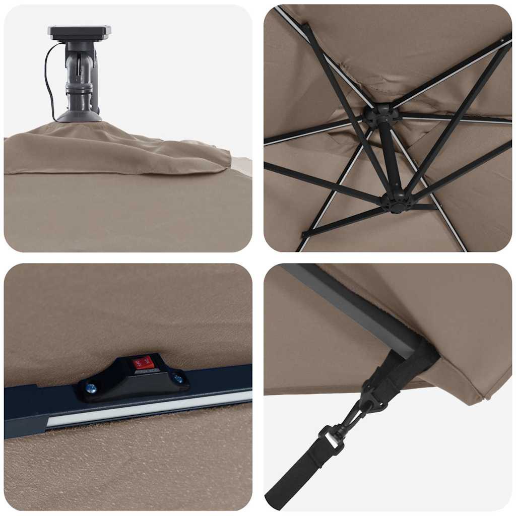 vidaXL Parasol plażowy Ze LED Lights Ciemnoszary 294 x 200 x 270 cm