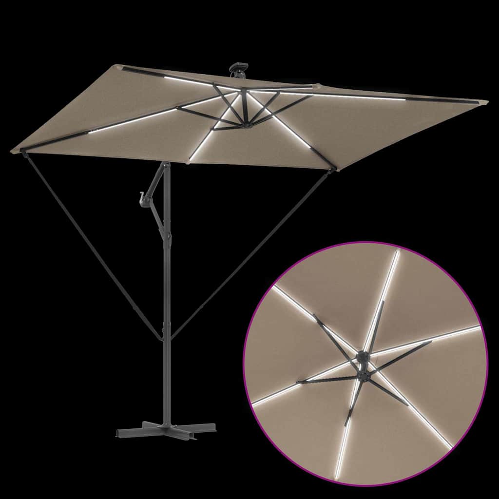 vidaXL Parasol plażowy Ze LED Lights Ciemnoszary 294 x 200 x 270 cm