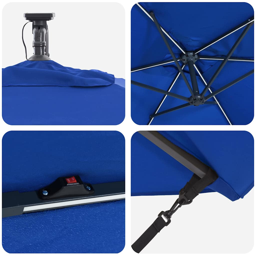 vidaXL Parasol plażowy Ze LED Lights Niebieski azur 294 x 200 x 270 cm