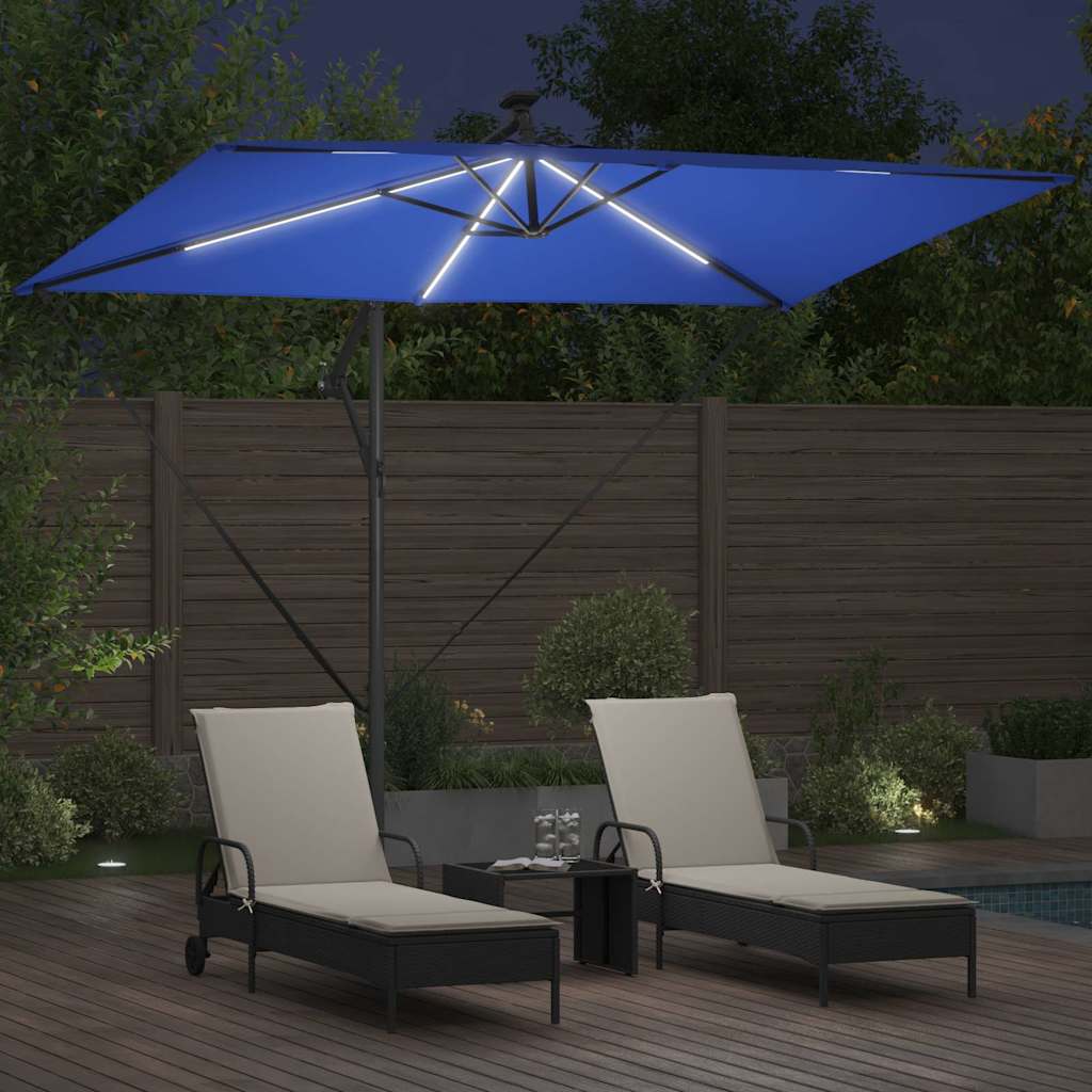 vidaXL Parasol plażowy Ze LED Lights Niebieski azur 294 x 200 x 270 cm