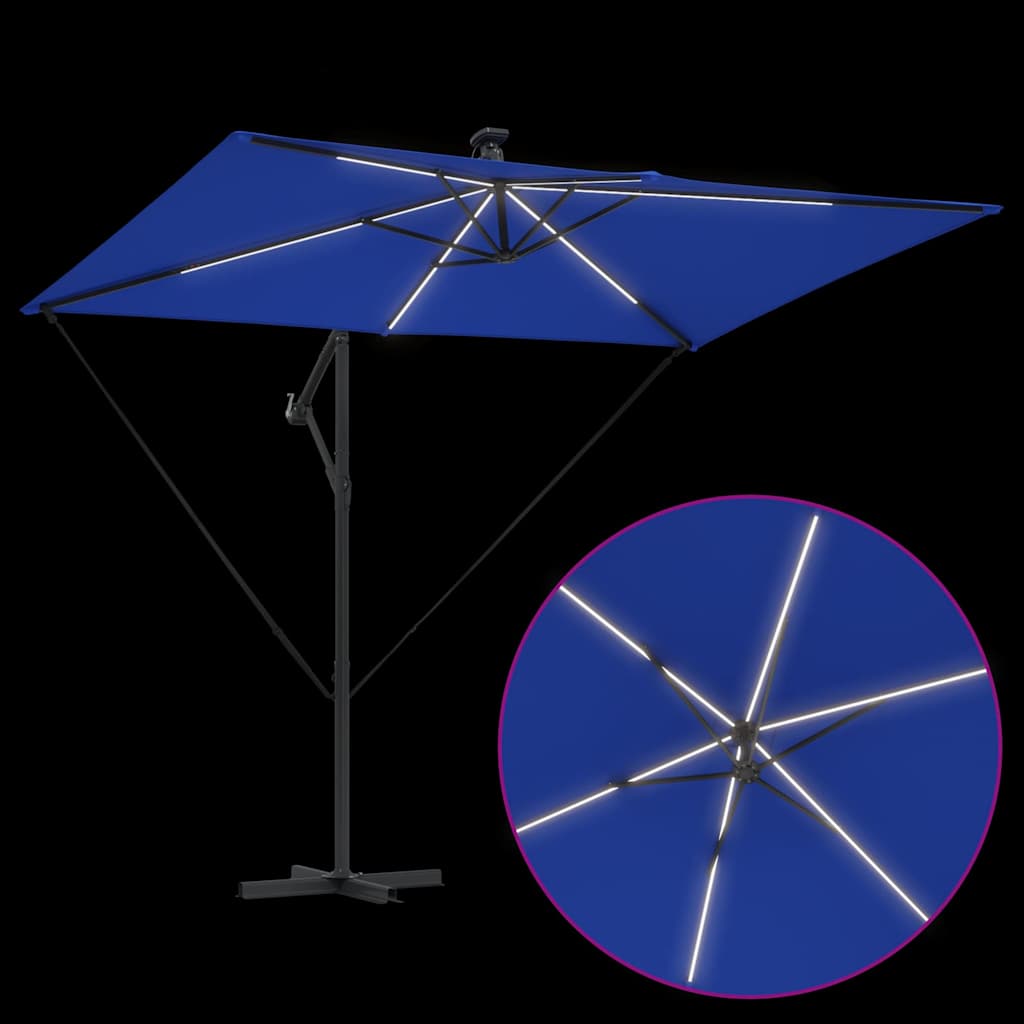 vidaXL Parasol plażowy Ze LED Lights Niebieski azur 294 x 200 x 270 cm