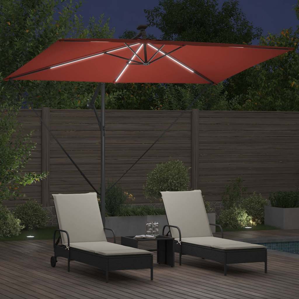 vidaXL Parasol plażowy Ze LED Lights terakota 294 x 200 x 270 cm