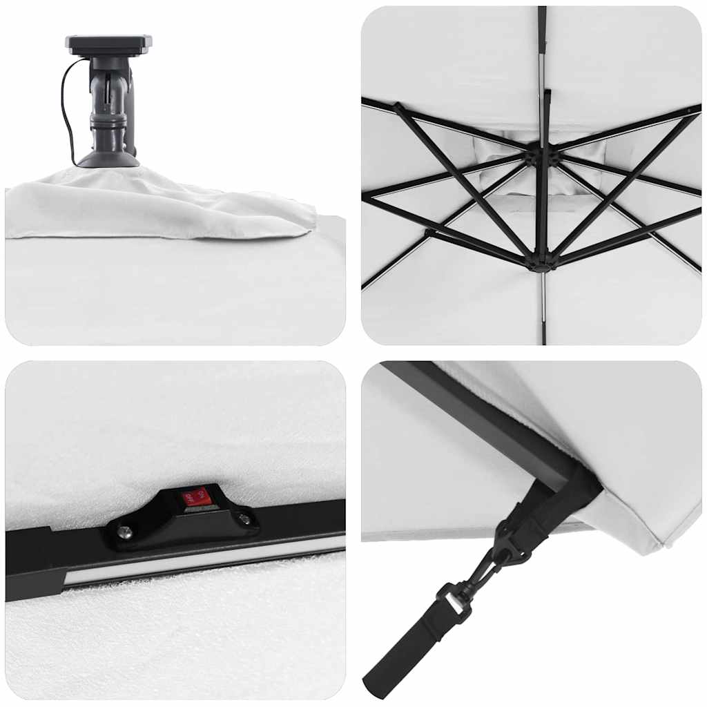 vidaXL Parasol plażowy z paskami LED piaskowy 249 x 249 x 250 cm