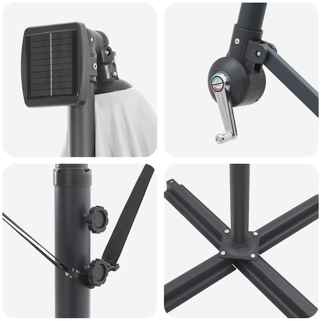 vidaXL Parasol plażowy z paskami LED piaskowy 249 x 249 x 250 cm