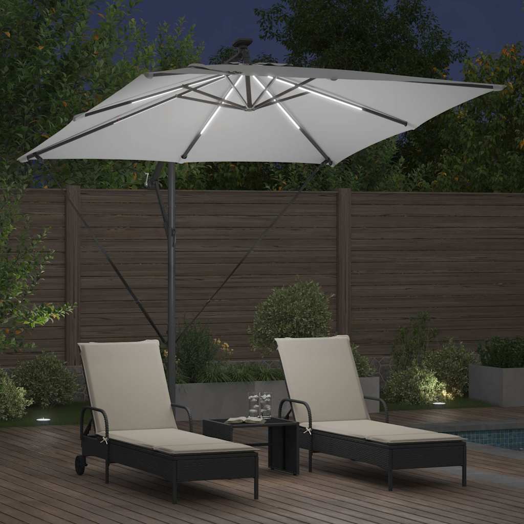 vidaXL Parasol plażowy z paskami LED piaskowy 249 x 249 x 250 cm