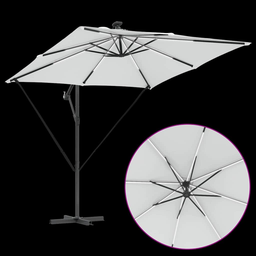 vidaXL Parasol plażowy z paskami LED piaskowy 249 x 249 x 250 cm
