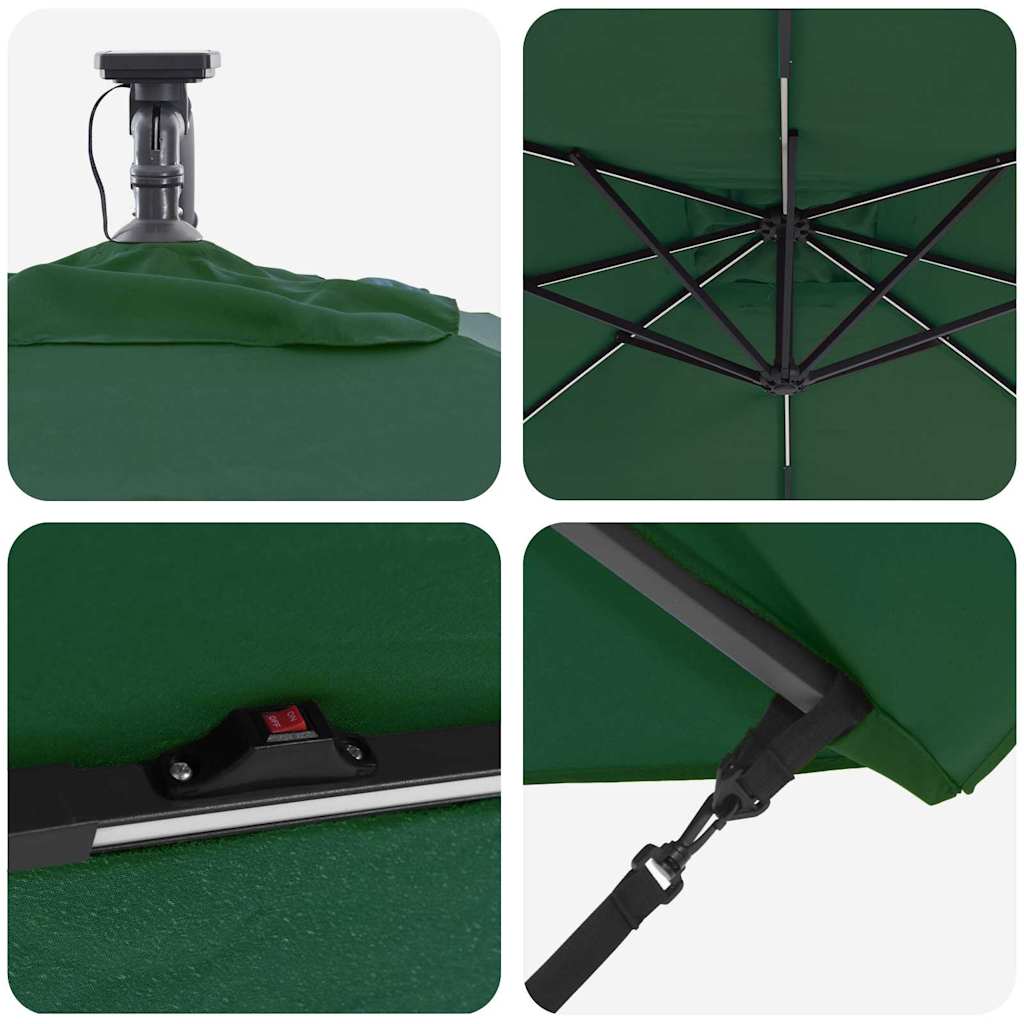 vidaXL Parasol plażowy z paskami LED Zielony 249 x 249 x 250 cm